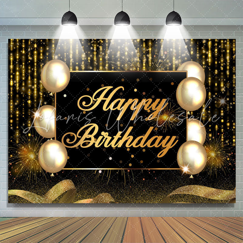 Lofaris Gold And Black Ballon Glitter Happy Birthday Backdrop