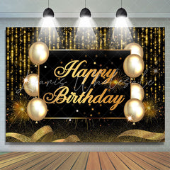 Lofaris Gold And Black Ballon Glitter Happy Birthday Backdrop