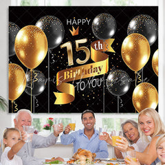 Lofaris Gold And Black Balloons Glitter 15th Birthday Backdrop