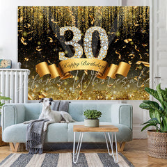 Lofaris Gold and Black Bokeh Diamond 30th Birthday Backdrop