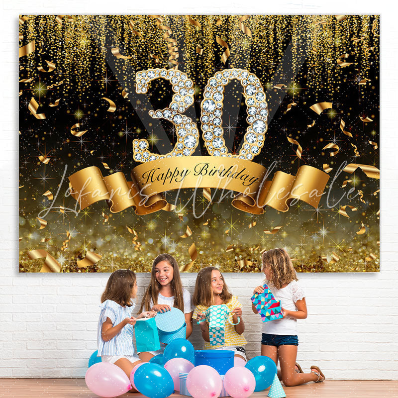 Lofaris Gold and Black Bokeh Diamond 30th Birthday Backdrop
