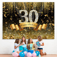 Lofaris Gold and Black Bokeh Diamond 30th Birthday Backdrop
