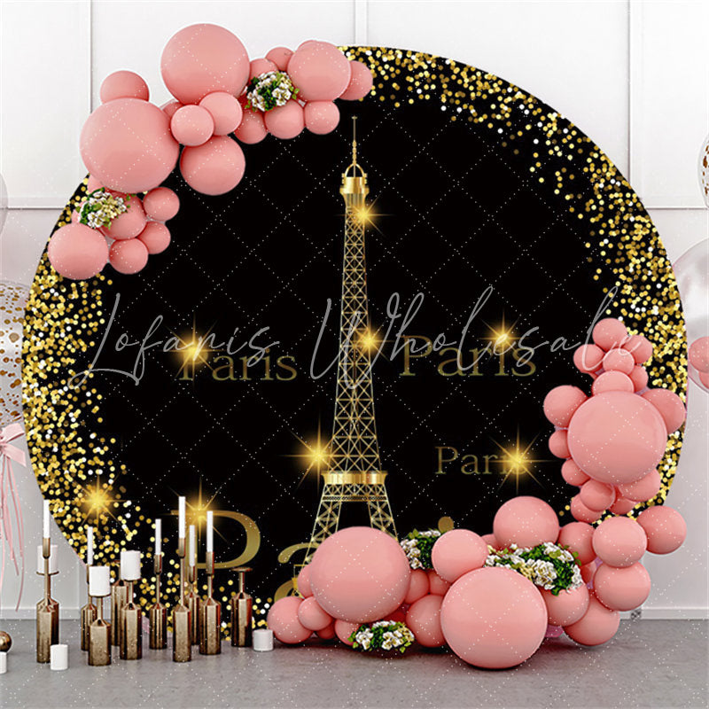 Lofaris Gold And Black Eiffel Tower Happy Birthday Round Backdrop