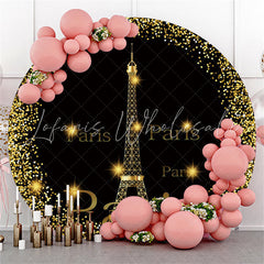 Lofaris Gold And Black Eiffel Tower Happy Birthday Round Backdrop
