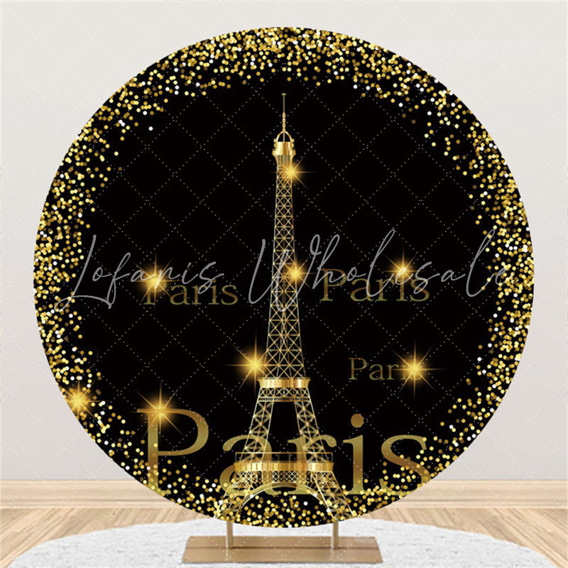 Lofaris Gold And Black Eiffel Tower Happy Birthday Round Backdrop