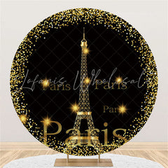 Lofaris Gold And Black Eiffel Tower Happy Birthday Round Backdrop