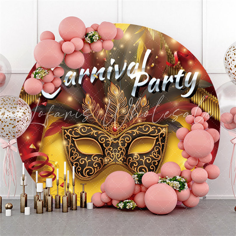 Lofaris Gold And Black Festher Mask Round Carnival Party Backdrop