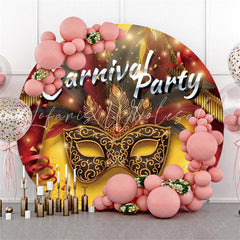 Lofaris Gold And Black Festher Mask Round Carnival Party Backdrop