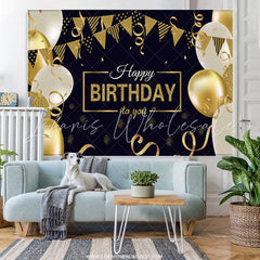 Lofaris Gold And Black Glitter Ballons Happy Birthday Backdrop