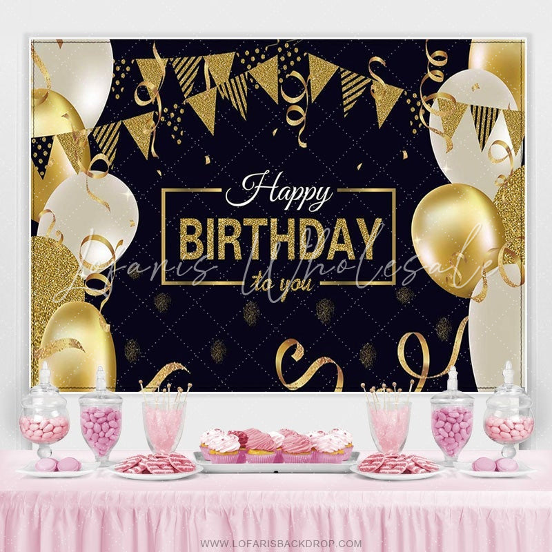 Lofaris Gold And Black Glitter Ballons Happy Birthday Backdrop