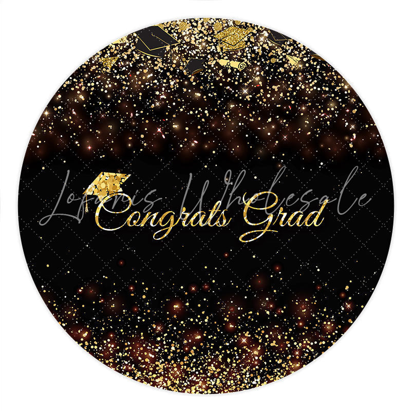 Lofaris Gold And Black Glitter Congrats Grad Round Backdrop