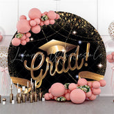 Lofaris Gold And Black Glitter Round Graduate Party Backdrop