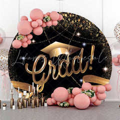 Lofaris Gold And Black Glitter Round Graduate Party Backdrop
