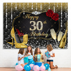 Lofaris Gold and Black Red Rose Diamond 30th Birthday Backdrop