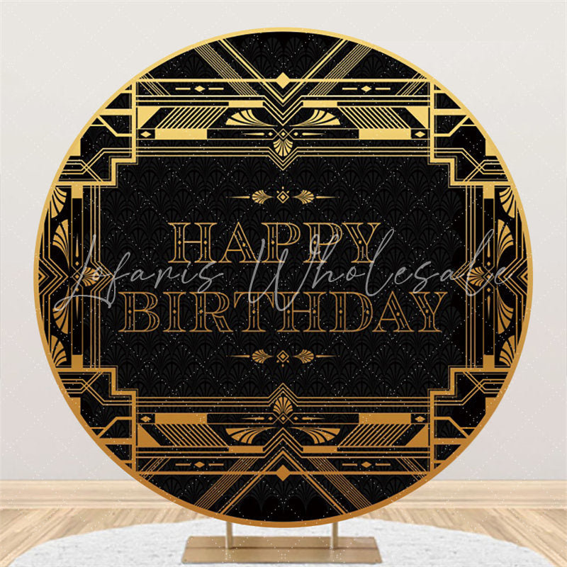 Lofaris Gold And Black Theme Happy Birthday Round Backdrop