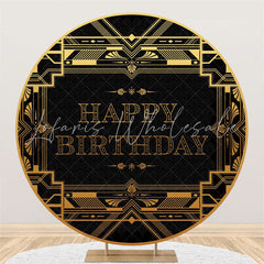 Lofaris Gold And Black Theme Happy Birthday Round Backdrop