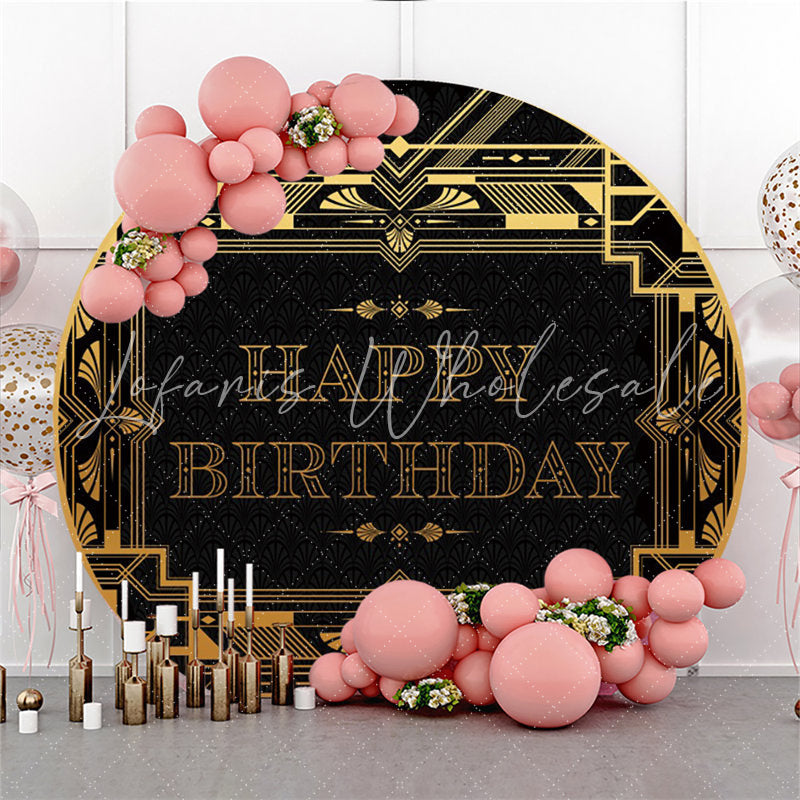 Lofaris Gold And Black Theme Happy Birthday Round Backdrop
