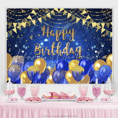 Lofaris Gold And Navy Blue Balloons Glitter Birthday Backdrop