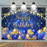 Lofaris Gold And Navy Blue Balloons Glitter Birthday Backdrop