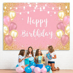 Lofaris Gold And Pink Ballon Glitter Birthday Backdrop For Girl