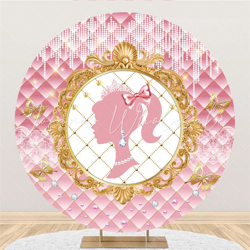 Lofaris Gold And Pink Beautiful Princess Round Birthday Backdrop