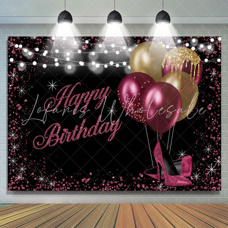 Lofaris Gold And Red Glitter Balloons Black Birthday Backdrop