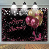 Lofaris Gold And Red Glitter Balloons Black Birthday Backdrop