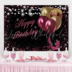 Lofaris Gold And Red Glitter Balloons Black Birthday Backdrop