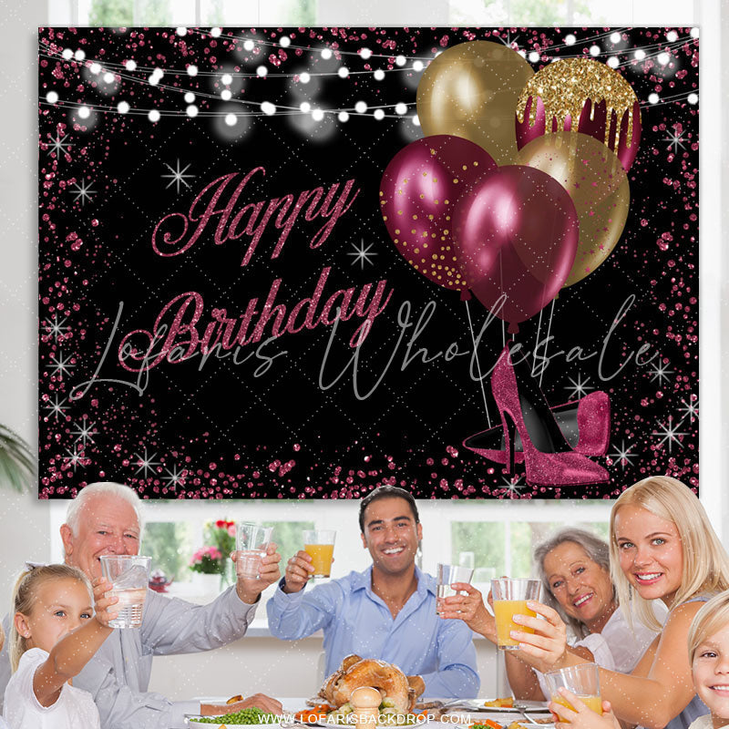 Lofaris Gold And Red Glitter Balloons Black Birthday Backdrop