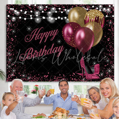 Lofaris Gold And Red Glitter Balloons Black Birthday Backdrop