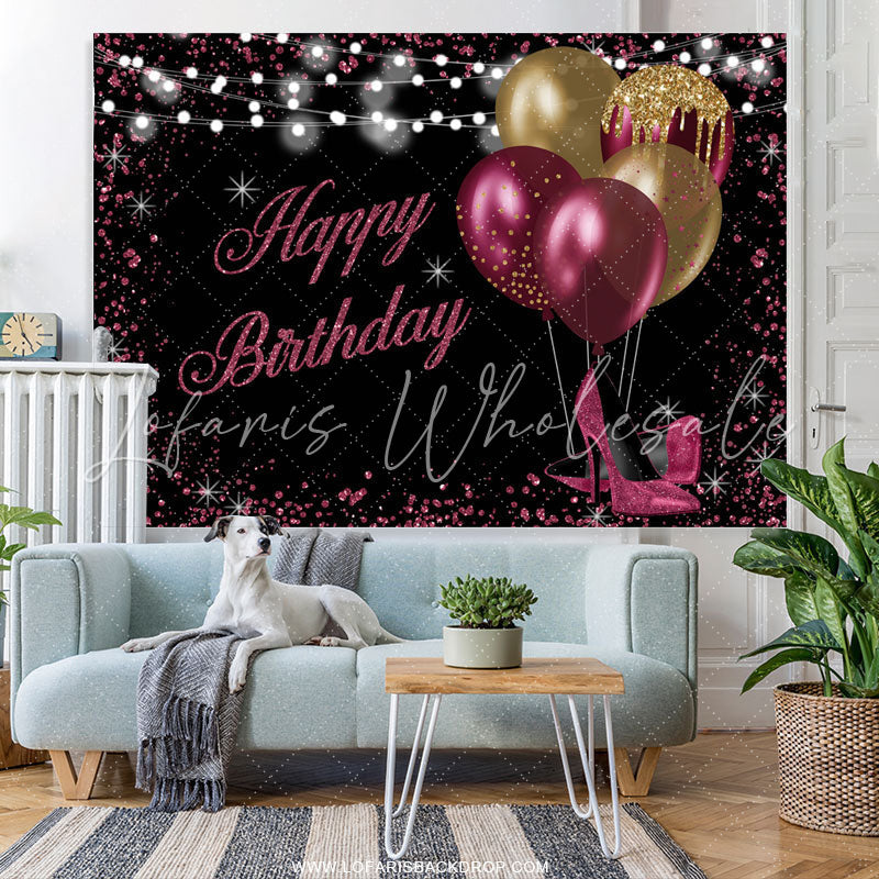 Lofaris Gold And Red Glitter Balloons Black Birthday Backdrop