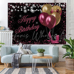 Lofaris Gold And Red Glitter Balloons Black Birthday Backdrop