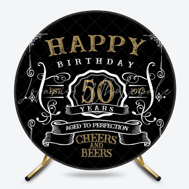 Gold And White Happy 50th Years Birthday Black Backdrop