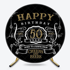 Gold And White Happy 50th Years Birthday Black Backdrop