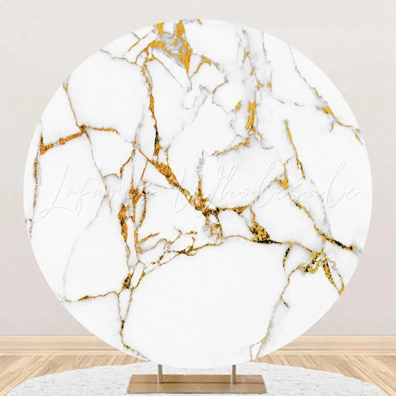 Lofaris Gold And White Marble Style Round Birthday Backdrop