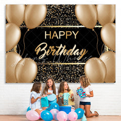 Lofaris Gold Ballons And Black Glitter Happy Birthday Backdrop