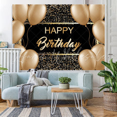 Lofaris Gold Ballons And Black Glitter Happy Birthday Backdrop
