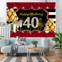 Lofaris Gold Balloon And Red Rose Happy 40Th Birthday Backdrop