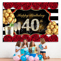 Lofaris Gold Balloon And Red Rose Happy 40Th Birthday Backdrop