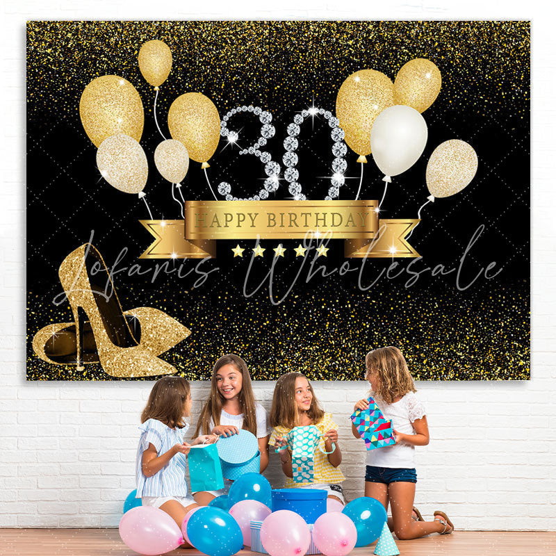 Lofaris Gold Balloon Black Bokeh 30th Happy Birthday Backdrop
