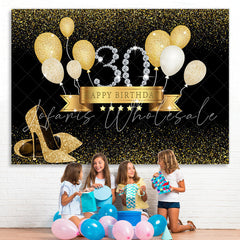 Lofaris Gold Balloon Black Bokeh 30th Happy Birthday Backdrop