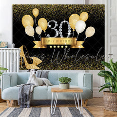 Lofaris Gold Balloon Black Bokeh 30th Happy Birthday Backdrop