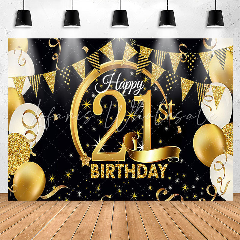 Lofaris Gold Balloon Flag Happy 21st Birthday Backdrop