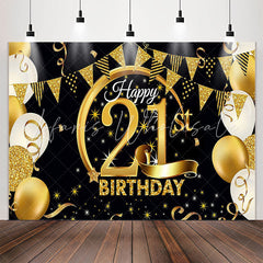 Lofaris Gold Balloon Flag Happy 21st Birthday Backdrop