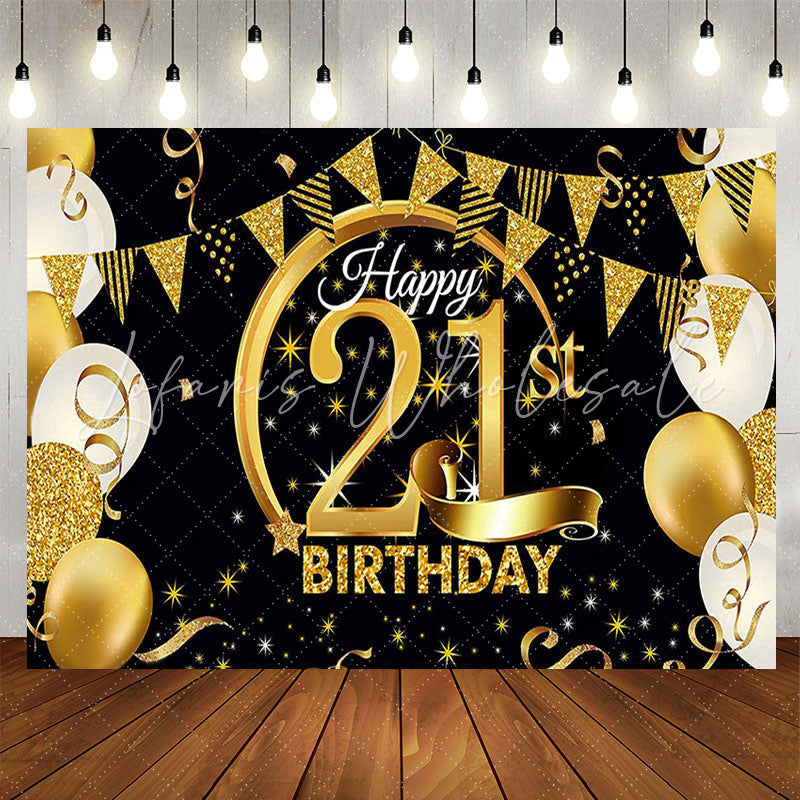 Lofaris Gold Balloon Flag Happy 21st Birthday Backdrop