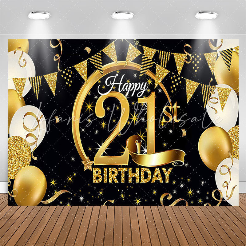 Lofaris Gold Balloon Flag Happy 21st Birthday Backdrop