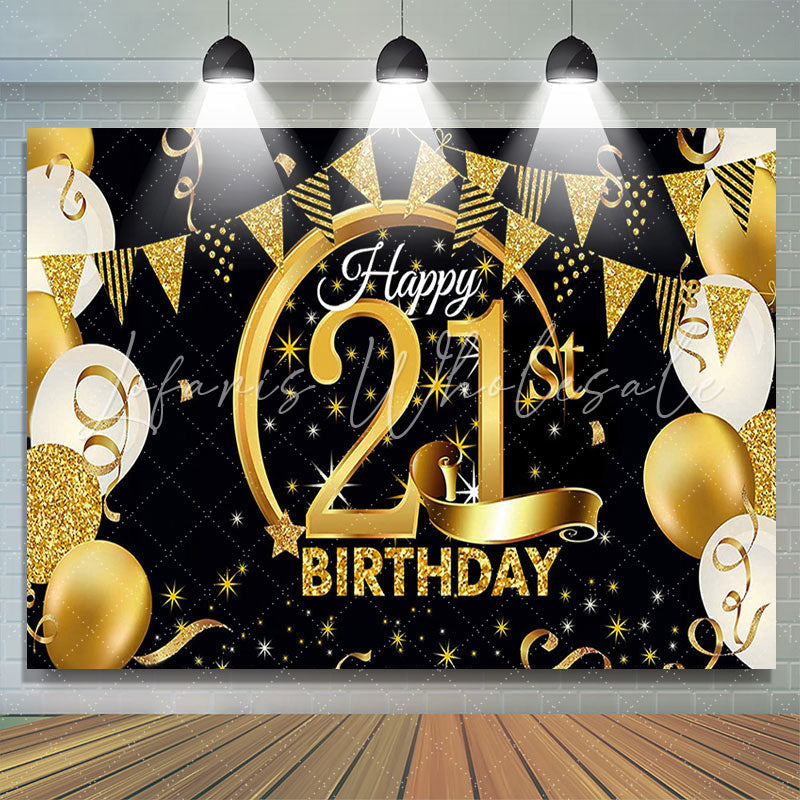 Lofaris Gold Balloon Flag Happy 21st Birthday Backdrop