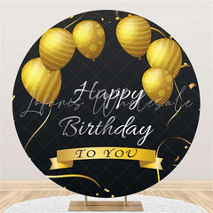 Lofaris Gold Balloons Black Circle Happy Birthday Backdrop