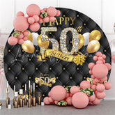 Lofaris Gold Balloons Black Happy 50Th Birthday Round Backdrop