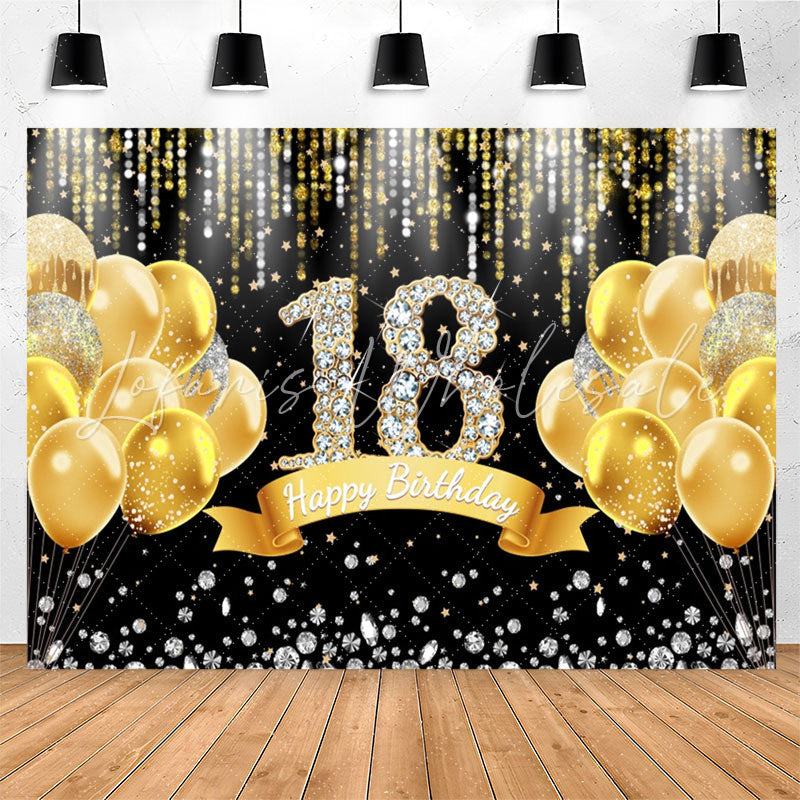 Lofaris Gold Balloons Diamond Black 18Th Birthday Backdrop